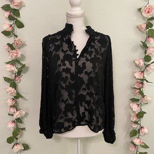 NWOT Sheer Balloon Long Sleeve Floral Top - Banana Republic